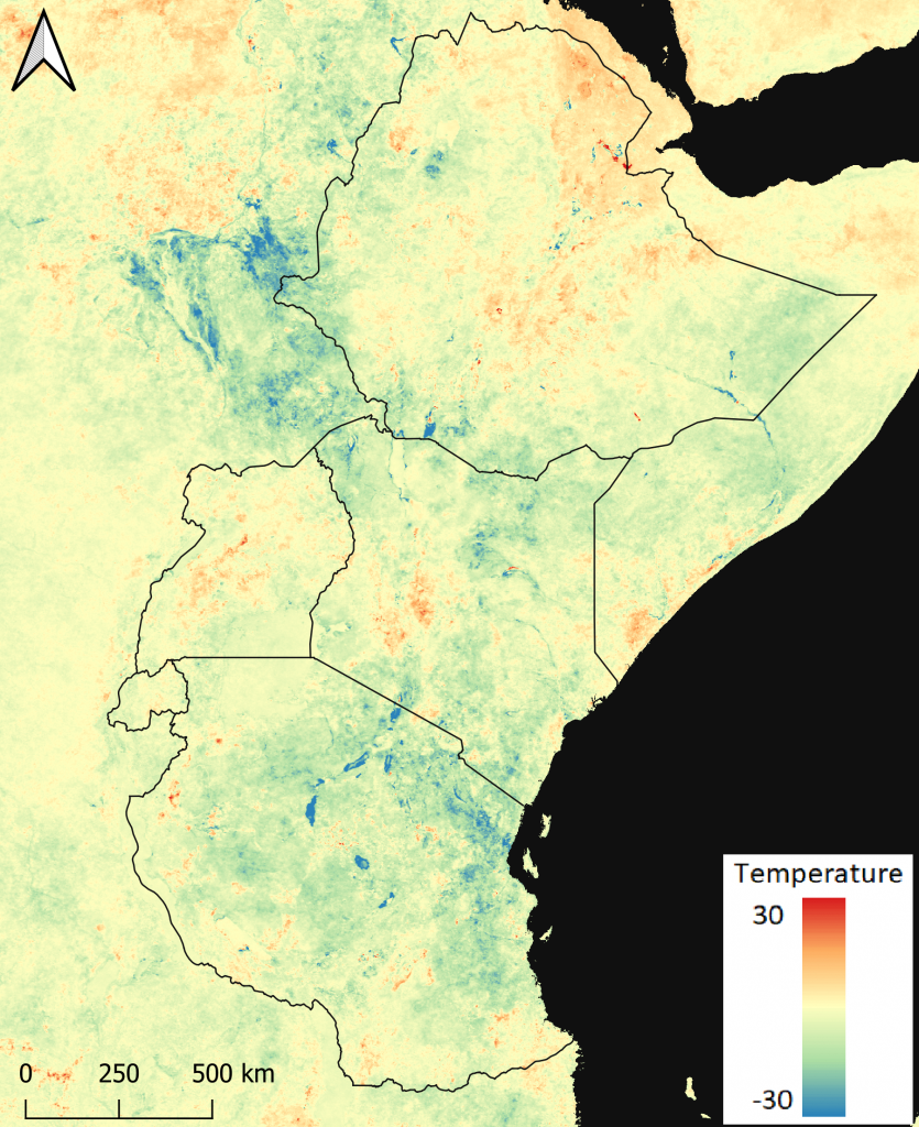 Temperature trend map of East Africa